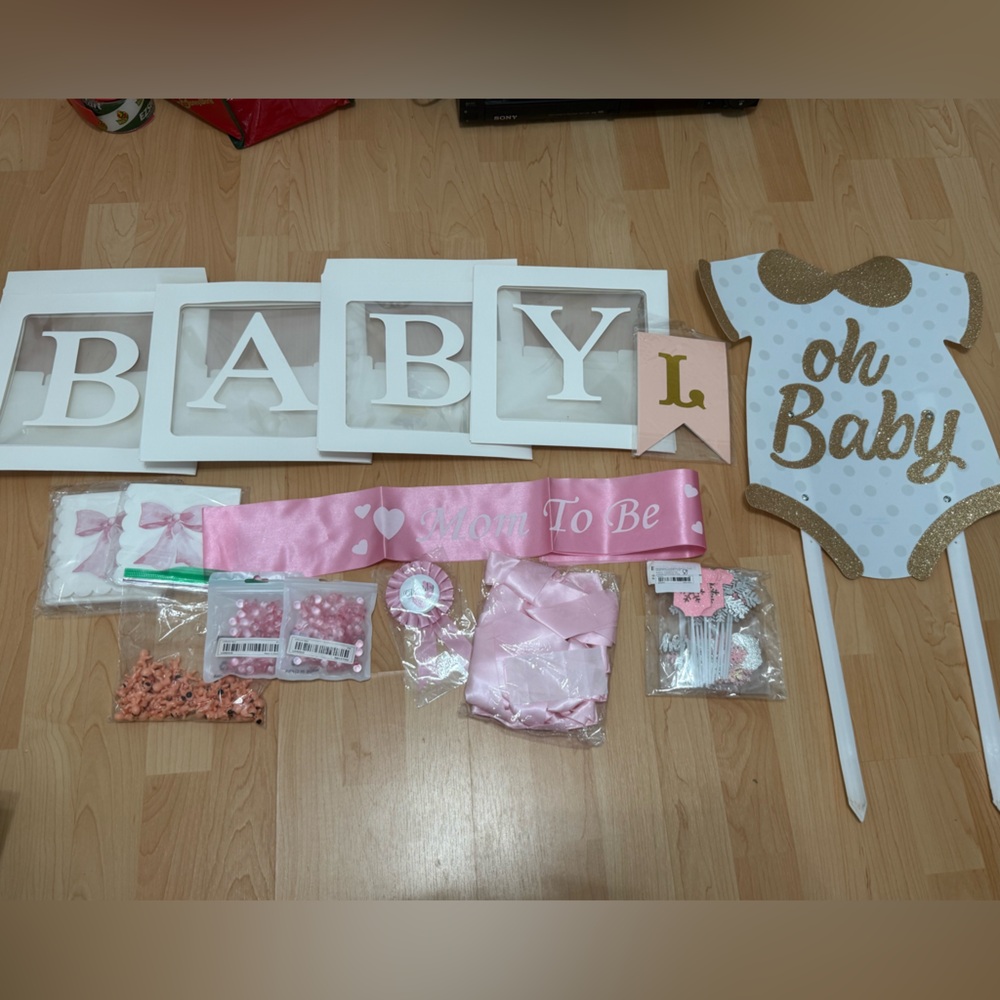 Oh Baby Party Supplies Set - Pink and Gold